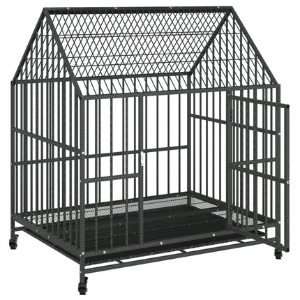 Cage Pour Chien Avec Roues Noir Gris Acier Galvanisé