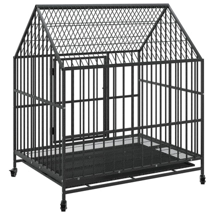 Cage Pour Chien Avec Roues Noir Gris Acier Galvanisé