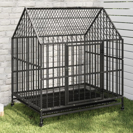 Cage Pour Chien Avec Roues Noir Gris Acier Galvanisé