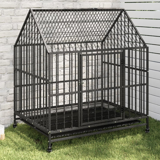 Cage Pour Chien Avec Roues Noir Gris Acier Galvanisé