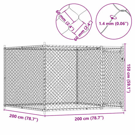 Cage Pour Chien Avec Porte Gris 2X2X1,5 M Acier Galvanisé