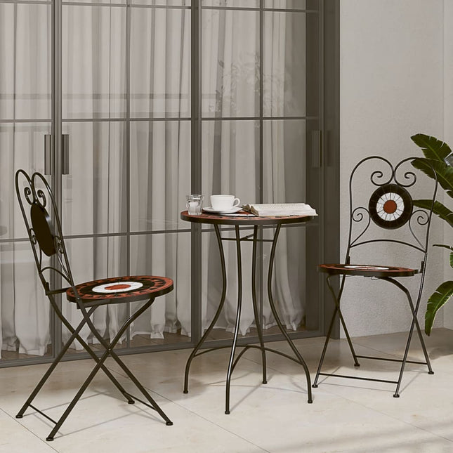 Ensemble De Bistro 3 Pcs Carreaux Céramiques Terre Cuite