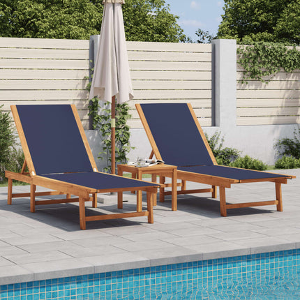 Chaises Longues Lot De 2 Et Table Bois D'acacia Et Textilène
