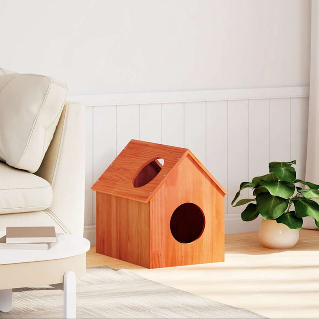 Maison Pour Chat Cire Marron 41X50X50 Cm Bois De Pin Massif