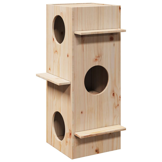 Maison Pour Chat 43X43X90 Cm Bois De Pin Massif