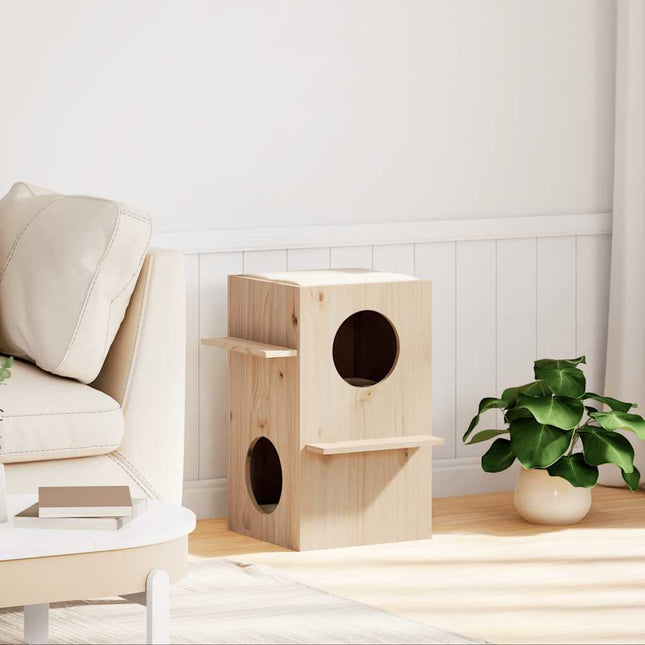 Maison Pour Chat 43X43X60 Cm Bois De Pin Massif