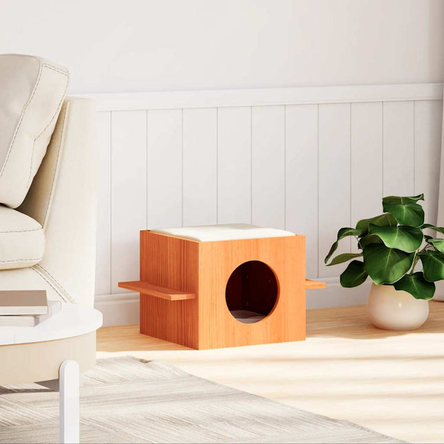 Maison Pour Chat Cire Marron 51X35X30 Cm Bois De Pin Massif
