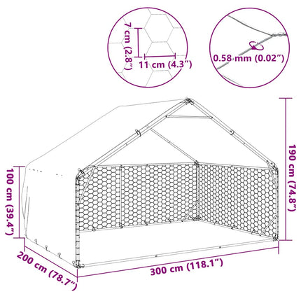 Chenil D'extérieur Pour Chiens Housse 3X2X1,9 M Acier Galvanisé