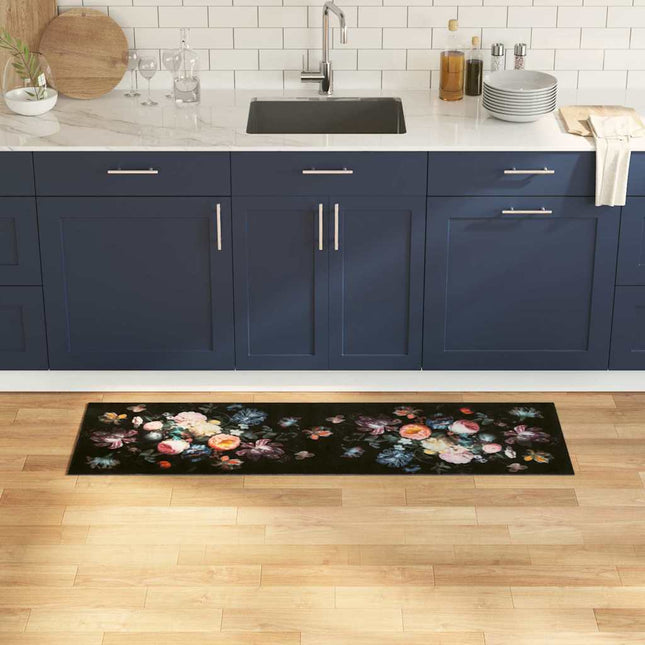 Tapis De Cuisine Floral Noir 300 X 60 Cm Velours Fleurs