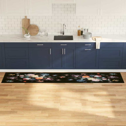 Tapis De Cuisine Floral Noir 300 X 60 Cm Velours Fleurs