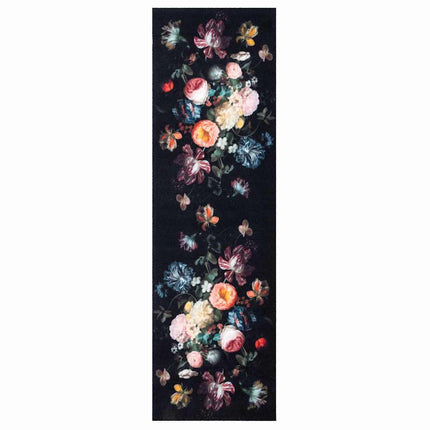 Tapis De Cuisine Floral Noir 300 X 60 Cm Velours Fleurs