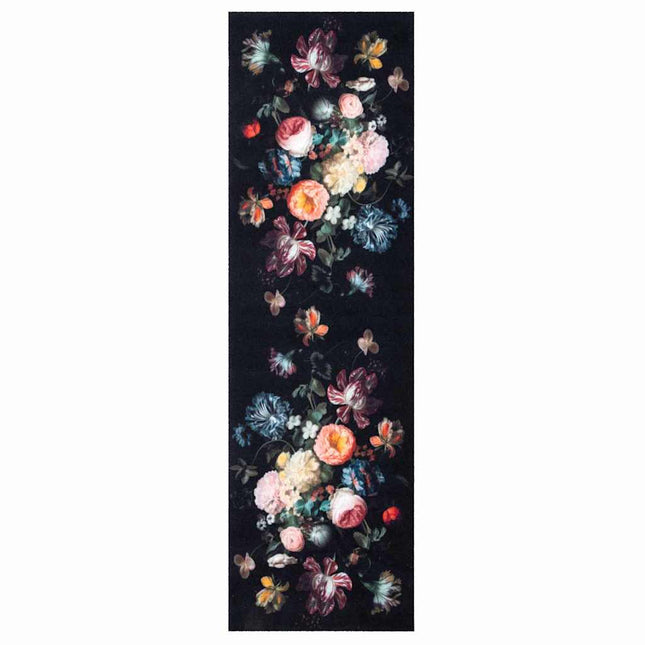 Tapis De Cuisine Floral Noir 300 X 60 Cm Velours Fleurs