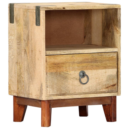 Table De Chevet 40 X 30 X 52 Cm Bois De Manguier Massif Brut
