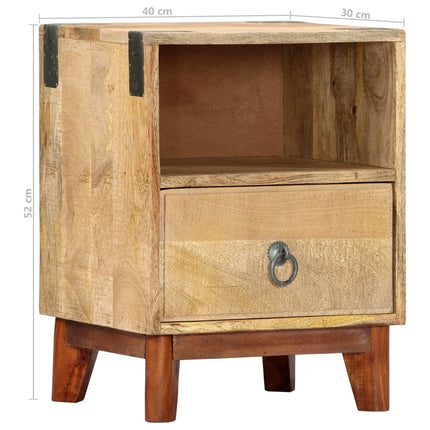 Table De Chevet 40 X 30 X 52 Cm Bois De Manguier Massif Brut