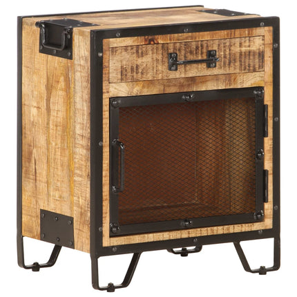 Table De Chevet style industriel 43X30X51 Cm Bois De Manguier Massif Brut