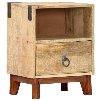 Table De Chevet 40 X 30 X 52 Cm Bois De Manguier Massif Brut