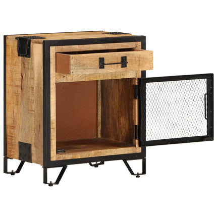Table De Chevet style industriel 43X30X51 Cm Bois De Manguier Massif Brut