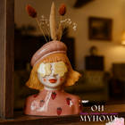 Fraise  Girl Vase - Pink Earthenware Pot - 24 Cm High - Handcrafted Ceramic - Lady Vase